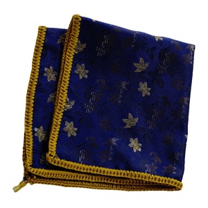 Navy Golden Floral Handmade Knitted <b>Edge</b> Signature Border Handkerchief Dining Pocket <b>Square</b> for Blazers Suit - Product Image 2