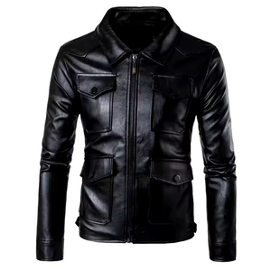 Chaqueta bomber de cuero personalizada para hombre con cuello levantado tela de lona diseño doble para ropa formal de invierno - Product Image 4
