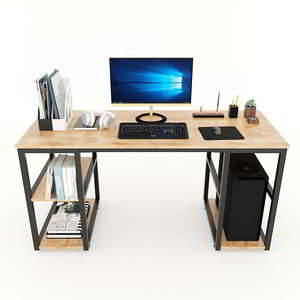 Solid Wood Computer <b>Desk</b> Iron Frame <b>Simple</b> Design Bookshelf Drawer Storage Shelves Rubberwood for Bedroom Application COD68044 - Product Image 2