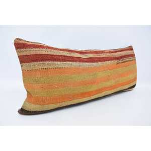 Cojín de lana a rayas bohemio naranja de lujo de 16x36 pulgadas, cojín decorativo tejido con patrón Vintage para coche y suelo - Product Image 3