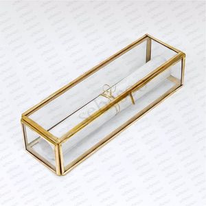 Modern Rectangular Gold Brass Glass <b>Box</b> Scroll Holder <b>with</b> <b>Lid</b> <b>Clear</b> Glass Shadow <b>Box</b> forCertificates Premium Gift Packaging <b>Box</b> - Product Image 2