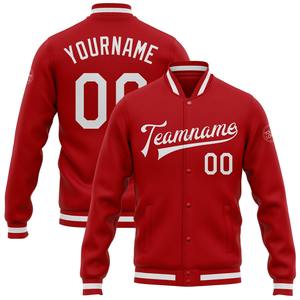 Directo industria venta al por mayor casual invierno personalizado azul marino rojo-blanco bombardero Full-Snap Varsity Letterman chaqueta - Product Image 2