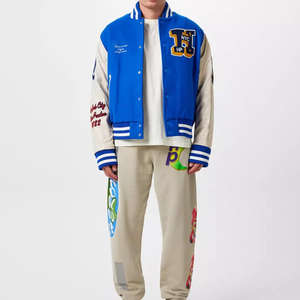 Fabricantes de Ropa Personalizada, Chaqueta Varsity de Lona con Mangas de Cuero, Cuello Alto, Estilo Urbano, para Unisex - Product Image 3