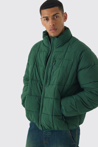 Veste matelassée à col cheminée en duvet avec logo personnalisé, en vert, coupe-vent, chaude, d'hiver, pour homme, avec poches - Product Image 3