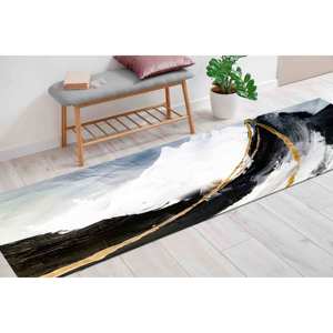 Tapis abstrait noir et or : Tapis moderne à accents marbrés, tapis fin non tissé - Product Image 4