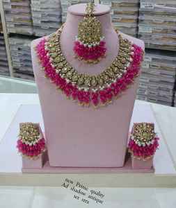 Antique Gold Plated Ethnic Engagement Wedding Alloy Cubic Zircon Crystal Dangle Drop <b>Choker</b> Necklace and Earring Set for Women - Product Image 2