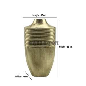 Jarrón de Metal con Diseño de Granada, Acabado en Latón, Centro de Mesa con Patrón de Rayas para Decoración de Mesa de Comedor - Product Image 3