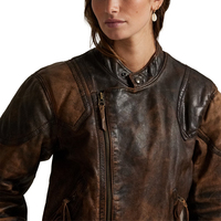 Blouson Moto Femme en Cuir Véritable Luxe Teint et Vieilli Effet Craquelé Marron Vintage, Options de Marquage Personnalisé, Haute Qualité Matelassé
