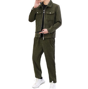 Ensemble survêtement 2 pièces en velours côtelé pour homme, veste et pantalon, coupe ajustée décontractée, tenue d'hiver, logo personnalisé - Product Image 4