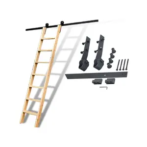 素朴な黒ウッドライブラリ鋼ハードウェアはしご (無はしご)