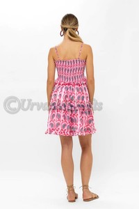 Vestido coqueto ceñido de alta calidad Corbatas ajustables en la cintura Mangas sueltas Cuerpo ahumado Vestidos de mujer - Product Image 6