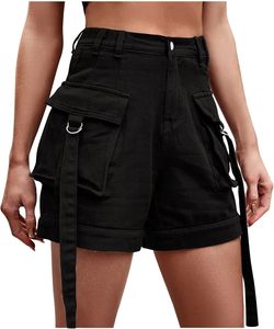 Shorts Cargo de Cintura Alta para Mujer, Transpirables, Corte Recto, con Volantes, en Spandex/Poliéster - Product Image 2