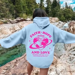 เสื้อมีฮู้ดแขนยาวพิมพ์ลายตัวอักษรของผู้หญิงเสื้อฮู้ดแฟชั่นพัฟสีชมพูแบบลำลองทรงหลวมเสื้อผ้าแนวสตรีทคุณภาพทุกวัน - Product Image 4