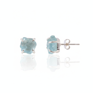 925 <b>Sterling</b> <b>Silver</b> Gold Plated Claw Setting Bohemian Raw Aquamarine Gemstone <b>Stud</b> <b>Earrings</b> for Party & Gift - Product Image 1