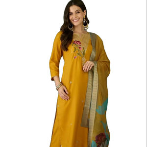 Conjunto de Kurta/Kurti de diseño con borde de corte recto en el color mostaza, el más hermoso, para Diwali/Holi/Conjunto especial festivo en oferta. - Product Image 1