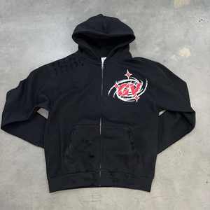 Sweat-shirts épais en coton 100% pour hommes, de haute qualité, surdimensionnés, vintage, délavés au soleil, ourlet brut, coupés, délavés, brodés, avec fermeture éclair - Product Image 4