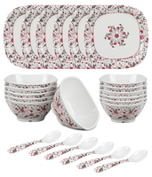 Service de table en mélamine durable à triple revêtement, 24 pièces, anti-taches, finition brillante, résistant aux bris, assiettes, bols, demi-assiettes