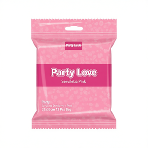 Serviettes de table rose Party Love 33x33cm, lot de 12, vaisselle de fête - Product Image 2
