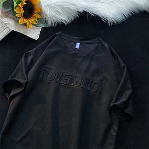 Camisetas lisas de moda para hombre personalizadas, camisetas de algodón de manga corta con logotipo en relieve de cuello redondo para hombre - Product Image 4