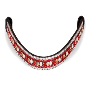 Dernière conception faite à la main en cuir marron noir cheval sourcil bande 5 rangées de cristaux rouges et blancs Diamante chaîne bride sourcil bande - Product Image 2