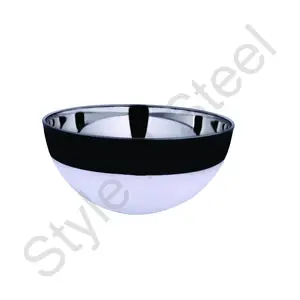 Dual color Black and white bowl fruit salad food prep Serving bowl Stainless Steel glass mixing bowl with wood lid