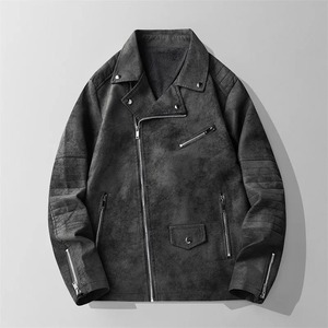 Otoño Invierno estilo coreano High Street Moto Biker chaquetas de lona de cuero genuino hombres Turn Collar Casual prendas de vestir abrigo moda - Product Image 3