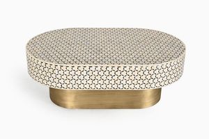 Table basse moderne d'incrustation d'os de forme ovale de vente chaude de qualité supérieure avec la base d'or - Product Image 6