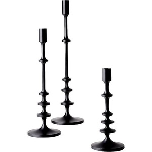 อุปกรณ์ตกแต่งเชิงเทียนแบบแท็ปเปอร์ชุดสีดำด้านที่ใส่เทียนทีไลท์3ชิ้น - Product Image 1