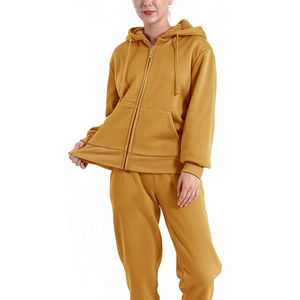 Ensemble survêtement pour femme personnalisé, pantalon de survêtement et sweat-shirt, motif uni, survêtements avec col à capuche respirant pour l'hiver - Product Image 2