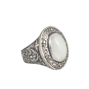Anillo de Plata de Ley 925 para Hombre, Estilo Pluma, con Piedra Rectangular Ovalada de Nácar e Incrustaciones en Bisel - Product Image 3