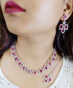 Elegant American Diamond Necklace <b>Set</b> with Multi Colour Stone With Earrings for Women Wedding Party Wear <b>Jewellery</b> For Women - Product Image 3