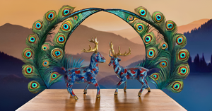 Handmade Resin Deer Wildlife Animal Statue Pair Energetic Longevity Decor for Home/Office Gift Showpiece - Product Image 4