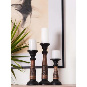 เชิงเทียนไม้สไตล์ราชวงศ์สำหรับตกแต่งห้องนั่งเล่นสไตล์พรีเมี่ยมแกะสลักตกแต่งโต๊ะสำเนียงจากอินเดีย - Product Image 2