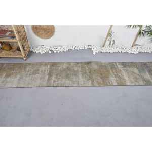 พรมตุรกีโบราณของแท้ขนาด1.7x9ฟุตวัสดุขนสัตว์ดีไซน์เย็บปะติดปะต่อกันสีเบจและสีเขียว - Product Image 3