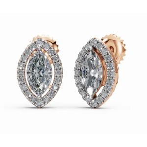 Boucles d'oreilles clous en diamant halo Marquise pour vos yeux, or 9 KT, 14 KT, 18 KT, bijoux de laboratoire, vente en gros, fournisseur OEM B2B - Product Image 1