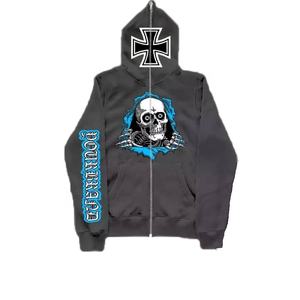 Nouveau design, sweat-shirts unisexes à capuche zippés, imprimé tête de mort, teint uni, qualité supérieure, grammage moyen, vêtements de sport stylés - Product Image 1