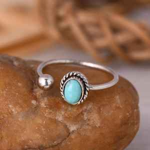 Arizona <b>Turquoise</b> Sterling Silver <b>Ring</b> Twisted Rope Band Adjustable Boho Jewelry Handmade <b>Turquoise</b> Gemstone <b>Ring</b> - Product Image 3