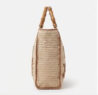Sac bandoulière léger en paille tressée pour femme, style bohème géométrique vintage, avec poignée en bambou, collection ANA Madagascar