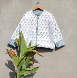 Automne hiver veste matelassée meilleure qualité bloc à la main imprimé Floral coton toile bouton rayure respirant coupe décontractée Artisan - Product Image 6