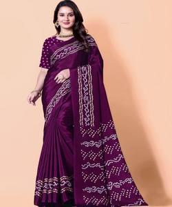 DISEÑADOR GAJJI SUAVE DE SEDA BANDHEJ ESTAMPADO SAREE CON BLUSA DESCOSADA DESPIECE PRECIO AL POR MAYOR ROPA ÉTNICA MAGENTA - Product Image 1