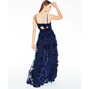 Abito da ballo Trixxi Juniors' in organza blu navy, taglia 15, con stampa floreale, paillettes, vita impero, spalline sottili, linea ad A, in poliestere e pizzo - Product Image 2