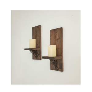 Estante de cocina decorativo de pared de madera decorativa vela que sostiene el producto más vendido dos piezas color madera natural a la venta - Product Image 1