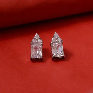 Trendy <b>Silver</b> Hoop <b>Earrings</b> with Cubic Zirconia and Pearl Rhodium Plated Religious Gift <b>for</b> <b>Women</b> <b>for</b> Parties - Product Image 1