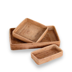 Bandeja cuadrada de ratán hecha a mano al por mayor de Vietnam, perfecta para comida y desayuno, diseño de cesta rectangular rústica - Product Image 3