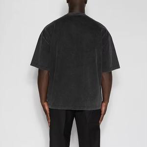 T-shirt style boxy surdimensionné avec logo personnalisé pour hommes, tissu en coton, épaules tombantes, col côtelé vieilli 2025 T-shirts pour hommes - Product Image 2