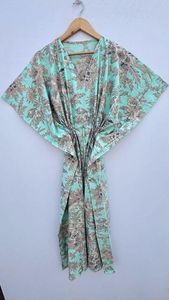 Caftan indien en coton Robe longue Maxi avec imprimés floraux Taille naturelle pour les mamans Couverture de plage Vêtements de nuit Robes décontractées Produit - Product Image 6