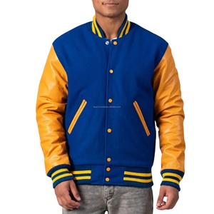 Veste universitaire pour homme, corps en laine, manches en cuir, broderie, patchwork, veste bomber, streetwear, thème musical, vintage - Product Image 1