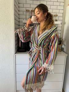 Toalla de baño a rayas Peshtemal Hammam % 100 algodón Waffle 100x180cm 900gr hecho en Turkiye - Product Image 3