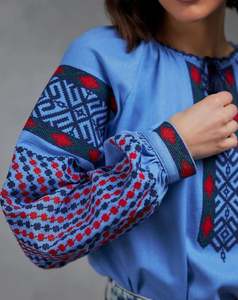 Azul de alta calidad de manga larga globo cuello redondo fiesta desgaste Rumania blusa 2025 Venta caliente blusa bordada para adultos - Product Image 3