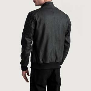 GLOBAL LEATHER Sven Genuine <b>Sheepskin</b> Black Leather Water-Proof Men's Casual Autumn Bomber <b>Jacket</b>-XS Size Coated Zippered - Product Image 5
